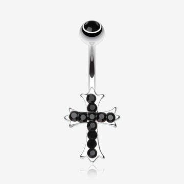 Cross Sparkle Belly Ring-Black